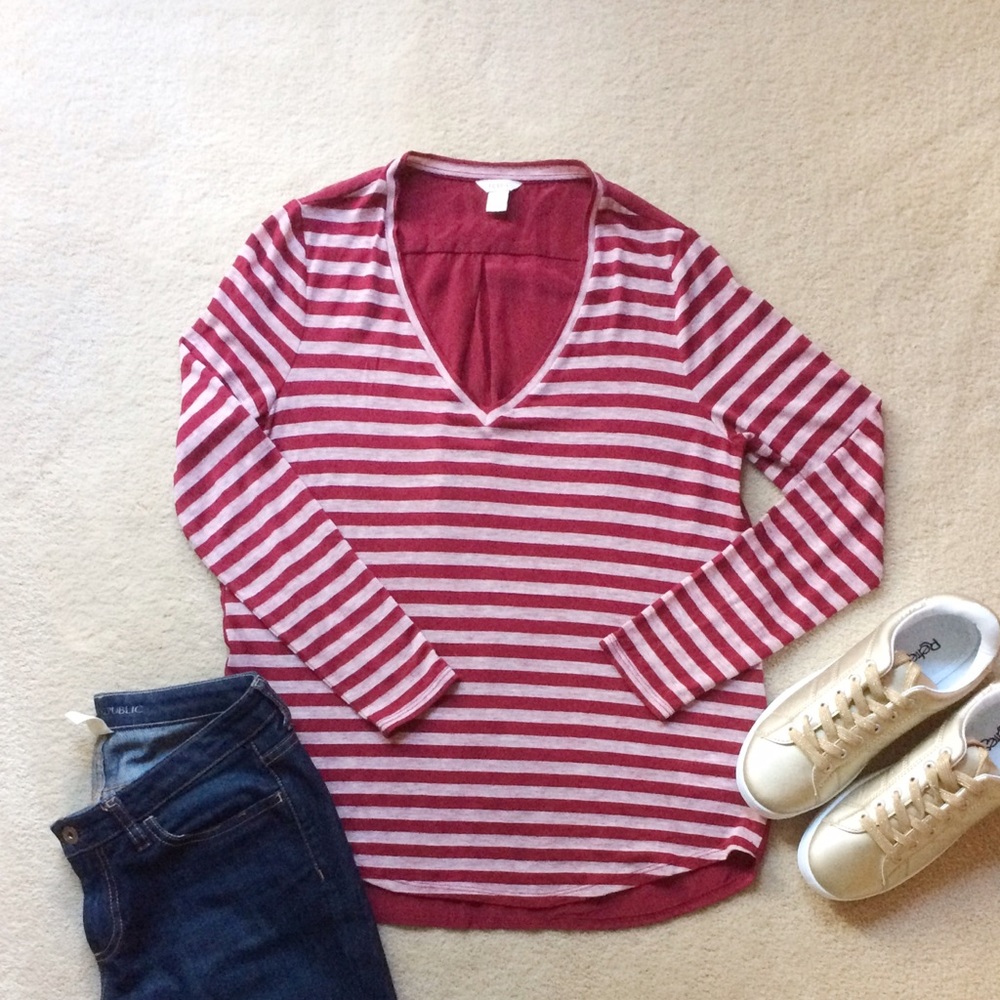 Fossil Round Hem Striped V-Neck Top